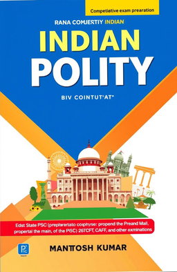 A modern and engaging cover design for the book "Indian Polity by Mantosh Kumar" aimed at competitive exam preparation such as CSE, State PSC (pre and Main), TGT, PGT, CAPF, and other examinations