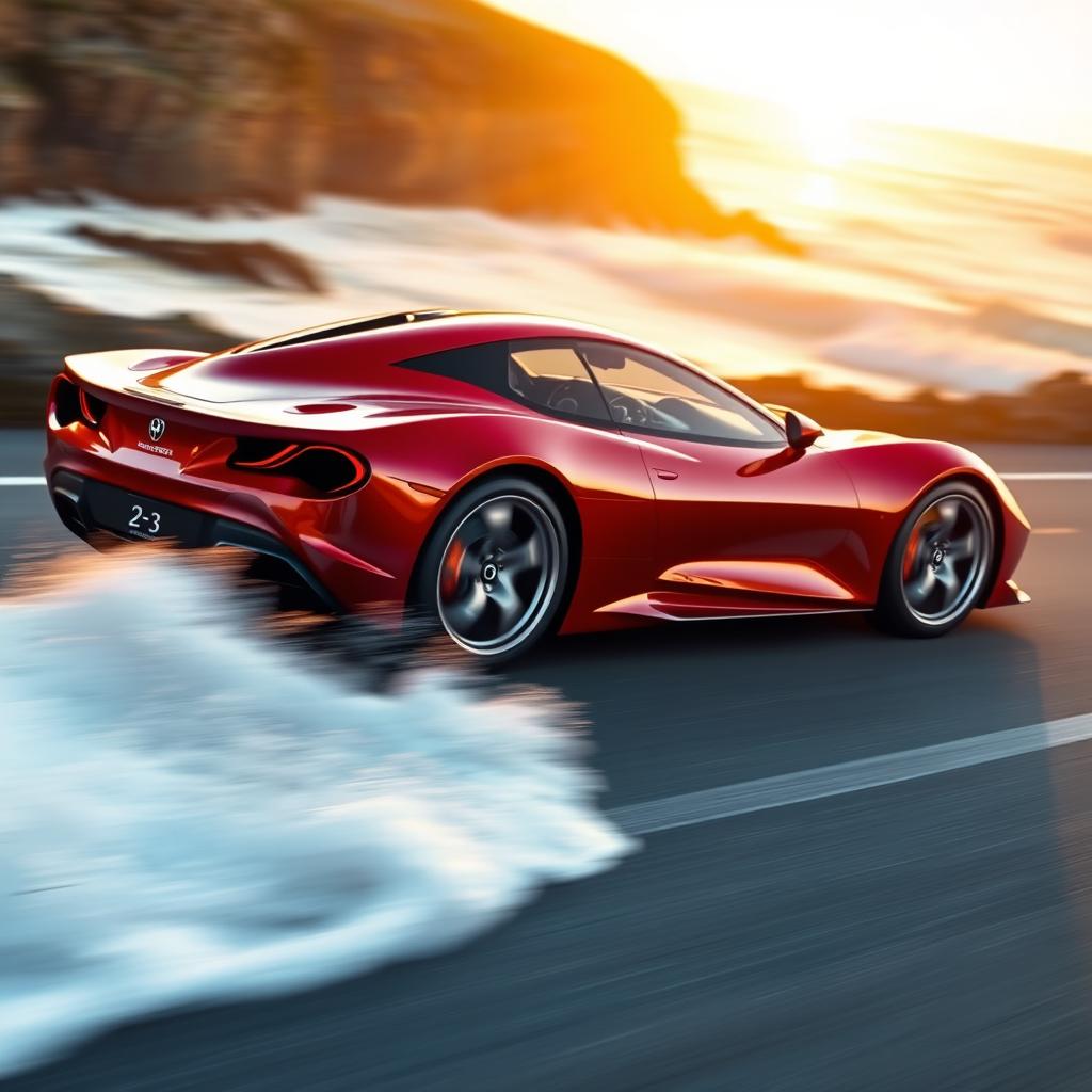 A sleek and modern sports car, featuring aerodynamic curves and a glossy red finish