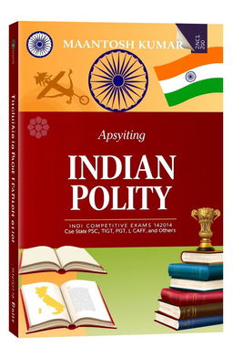 An informative cover design for the book 'Indian Polity' by Mantosh Kumar, intended for competitive exams like CSE, State PSC, TGT, PGT, CAPF, and others