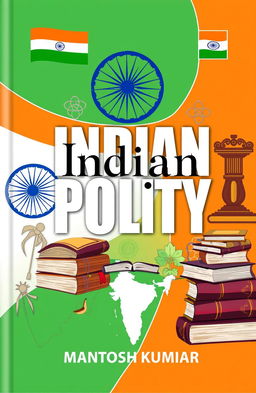 An informative cover design for the book 'Indian Polity' by Mantosh Kumar, intended for competitive exams like CSE, State PSC, TGT, PGT, CAPF, and others
