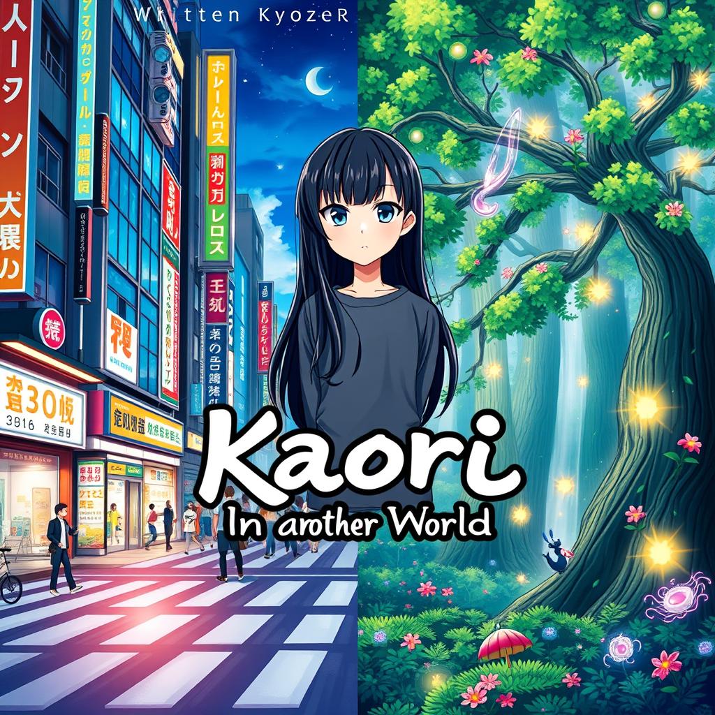 A stunning light novel cover for 'Kaori In Another World' written by Kyozer