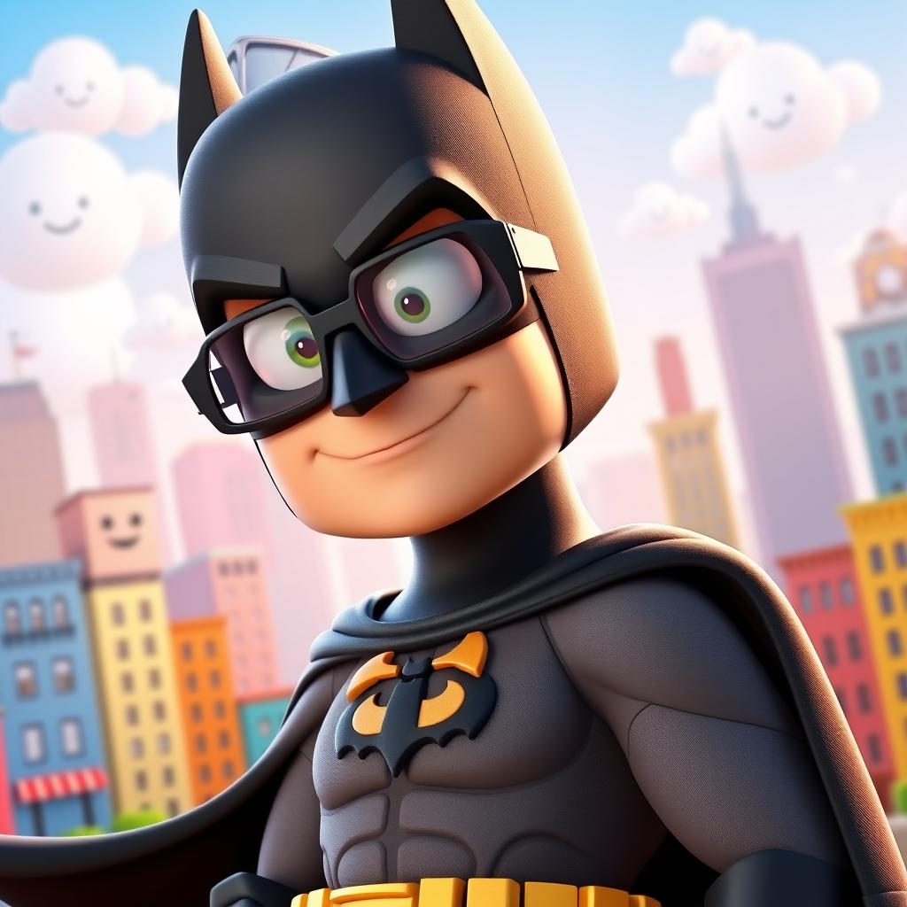 Playful Batman in a Vibrant Cityscape