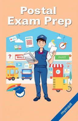 A detailed cover design for a postal exam preparation book