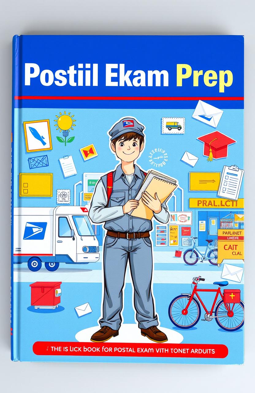 A detailed cover design for a postal exam preparation book