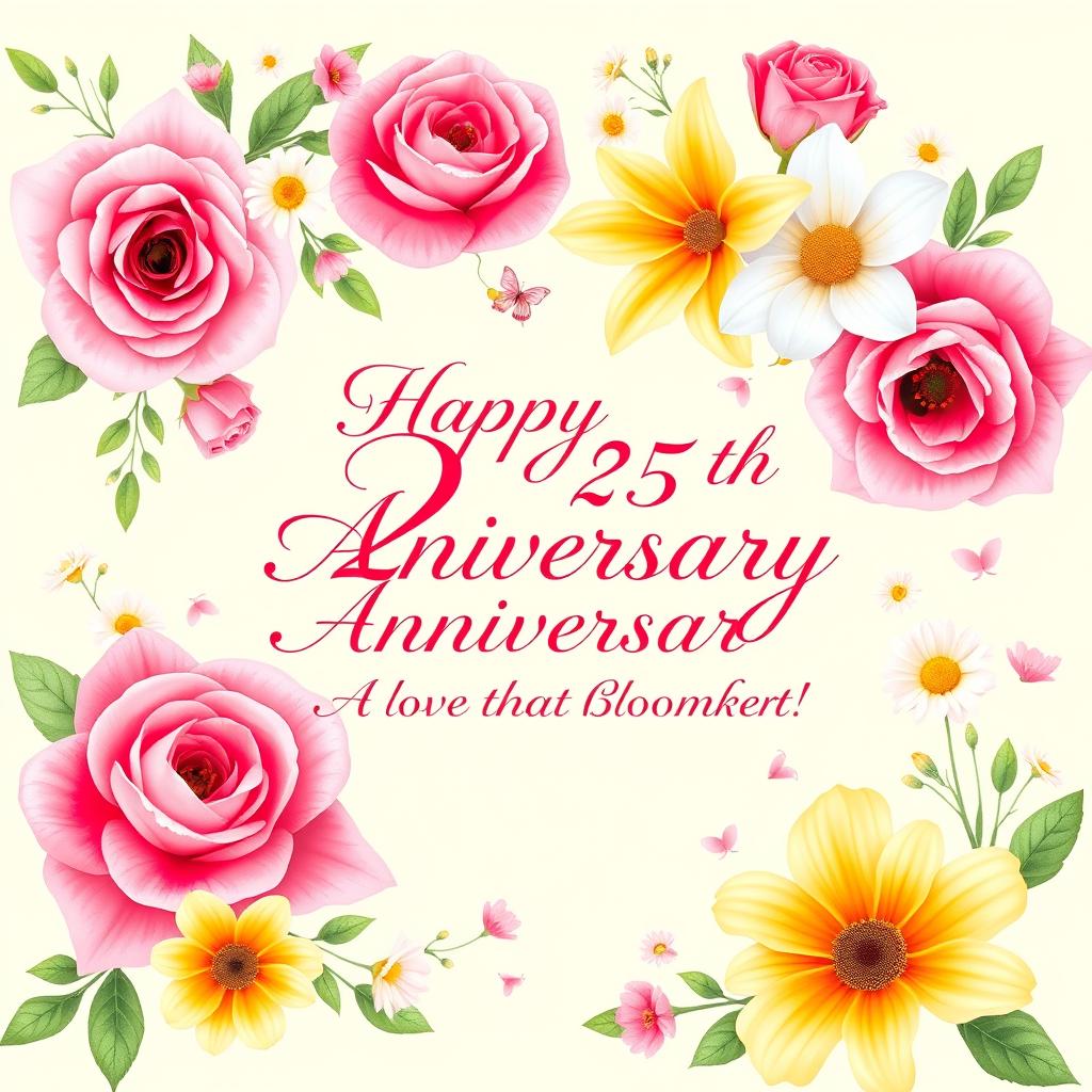 A beautiful floral-themed design for a 25th wedding anniversary commemoration