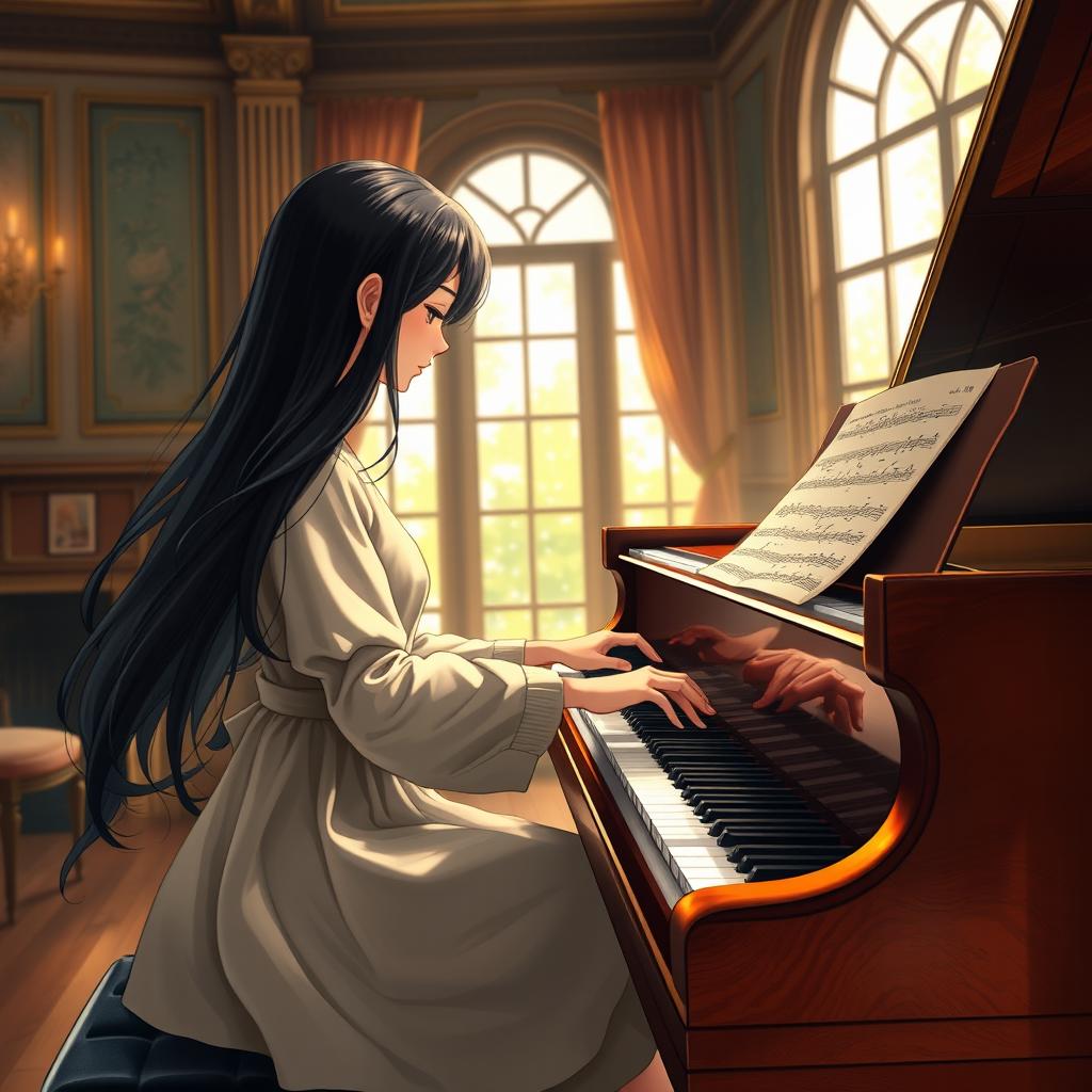 Elegance in Melody: A Girl Playing Grand Piano