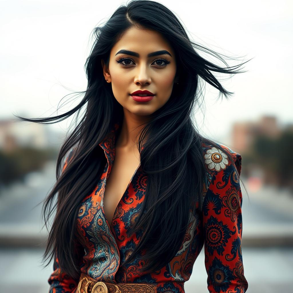 A captivating portrait of Salome Seyednia, showcasing her striking features and unique style