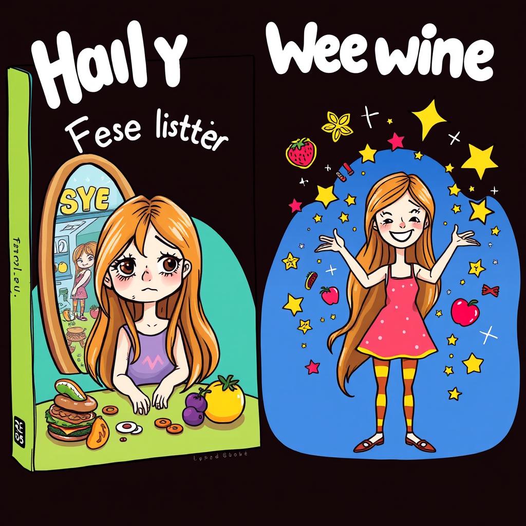 A colorful cartoon cover depicting a young girl with long, flowing hair, illustrated in a whimsical style