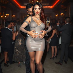 A full-length image featuring an 18-year-old stunning girl with soft round facial features and wide, fat bulging round hips