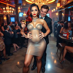 A full-length image featuring an 18-year-old very beautiful girl with soft round facial features, wide fat bulging round hips, large round fat thighs, and thick fleshy legs