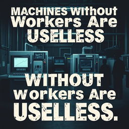 A thought-provoking poster that visually conveys the message 'Machines Without Workers Are Useless'