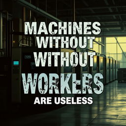 A thought-provoking poster that visually conveys the message 'Machines Without Workers Are Useless'