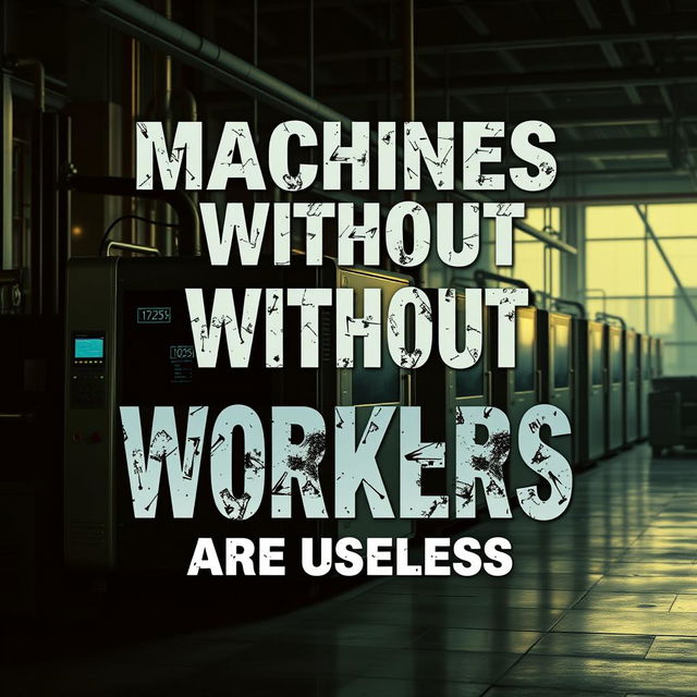 A thought-provoking poster that visually conveys the message 'Machines Without Workers Are Useless'