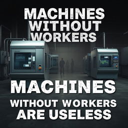 A thought-provoking poster that visually conveys the message 'Machines Without Workers Are Useless'