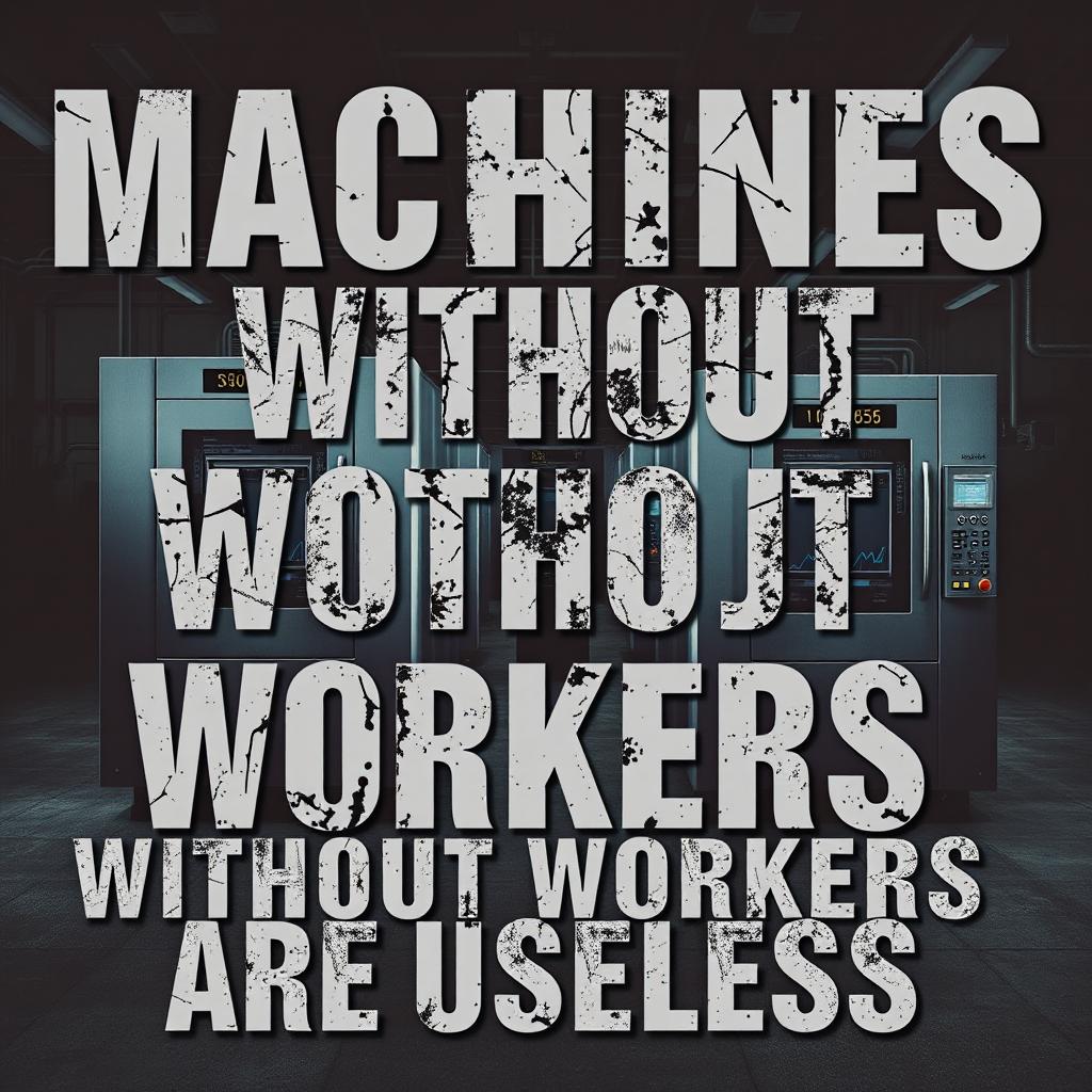 A thought-provoking poster that visually conveys the message 'Machines Without Workers Are Useless'