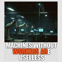 An impactful image illustrating the concept that 'Machines Without Workers Are Useless'