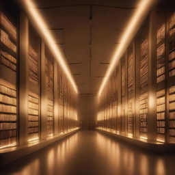 A vast, dim-lit library with line of futuristic sound-proof pods being intermittently placed. Each pod glowing with a soft hazy light, indicating quiet activity within.