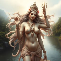 A sublime representation of the Indian goddess Ganga, depicted in a natural and ethereal form that emphasizes her divine essence