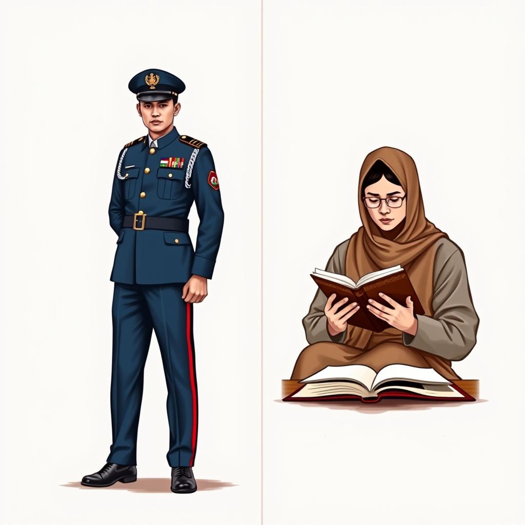 A split cover design featuring two distinct images: on the left, an Indonesian navy soldier in full uniform, standing proudly with the Indonesian flag in the background, displaying a strong and determined pose