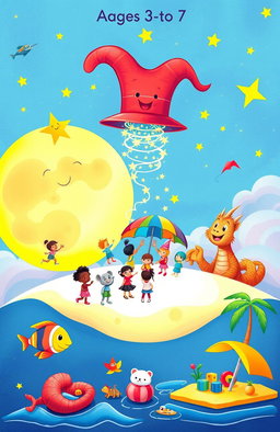 A whimsical book cover illustration for a children's storybook aimed at ages 3 to 7, featuring vibrant colors and engaging characters