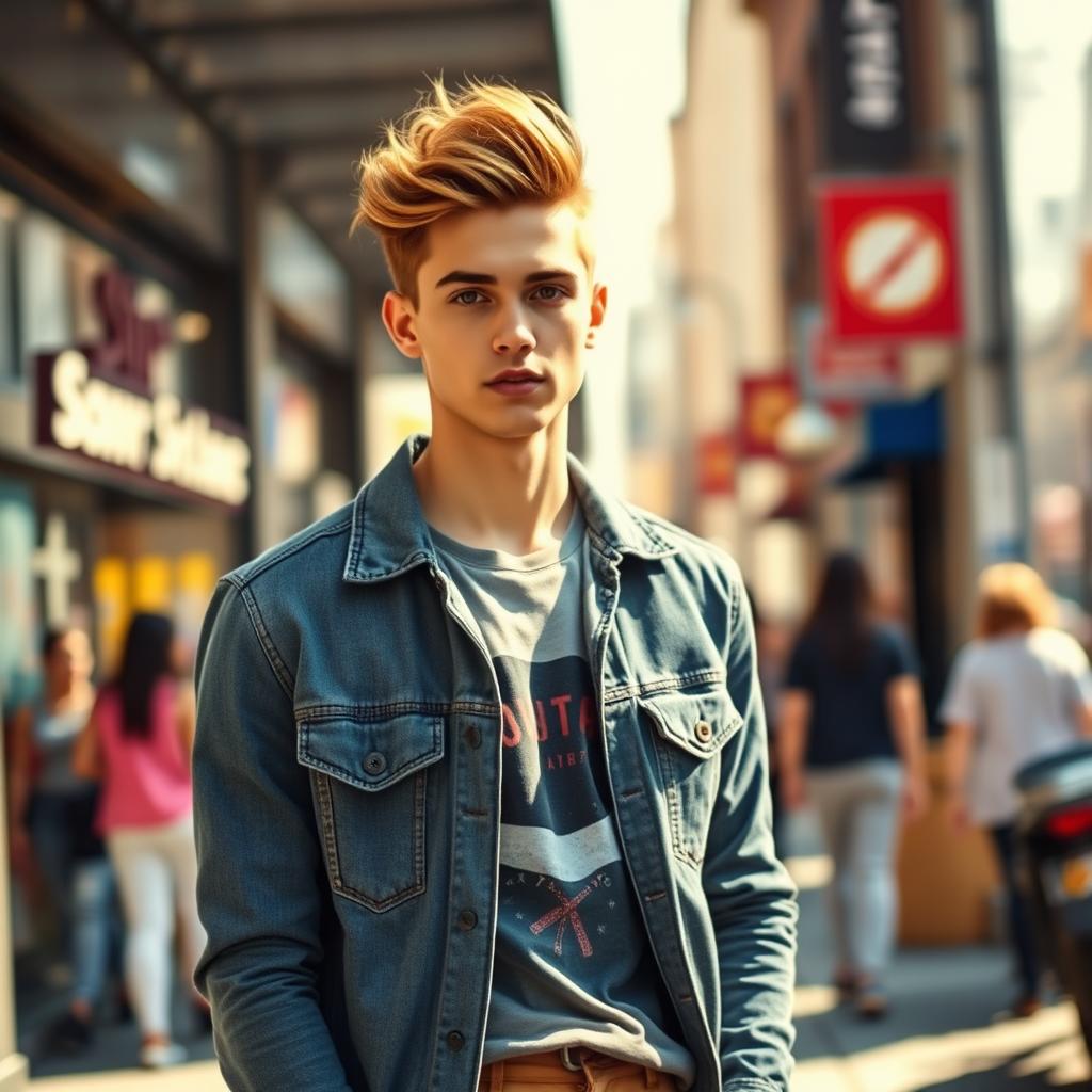 A stylish young man with a fresh and trendy hairstyle, showcasing an elegant yet modern look