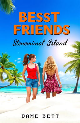 A captivating book cover for a Kindle eBook featuring two best friends who are girls, both in their twenties, stranded on a tropical island