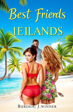 A captivating book cover for a Kindle eBook featuring two best friends who are girls, both in their twenties, stranded on a tropical island