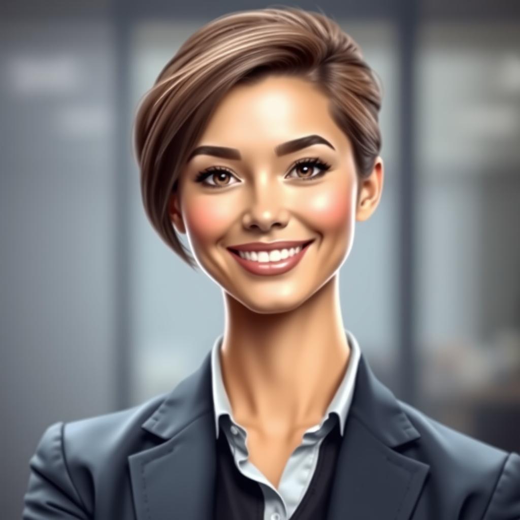 A digital portrait of a confident and attractive person with a smart, engaging expression