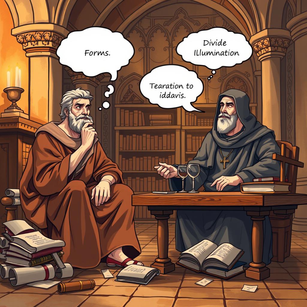 A detailed illustration depicting the philosophical concepts of ideogenesis as explored by Aristotle and St