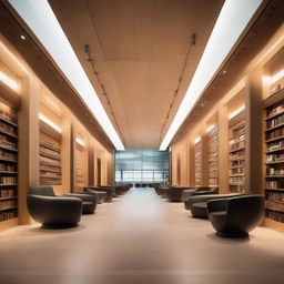 A spacious, grand library filled with rows of sound-proof pods. These pods are sleek, futuristic, and subtly illuminated, inviting silent reading or study sessions.