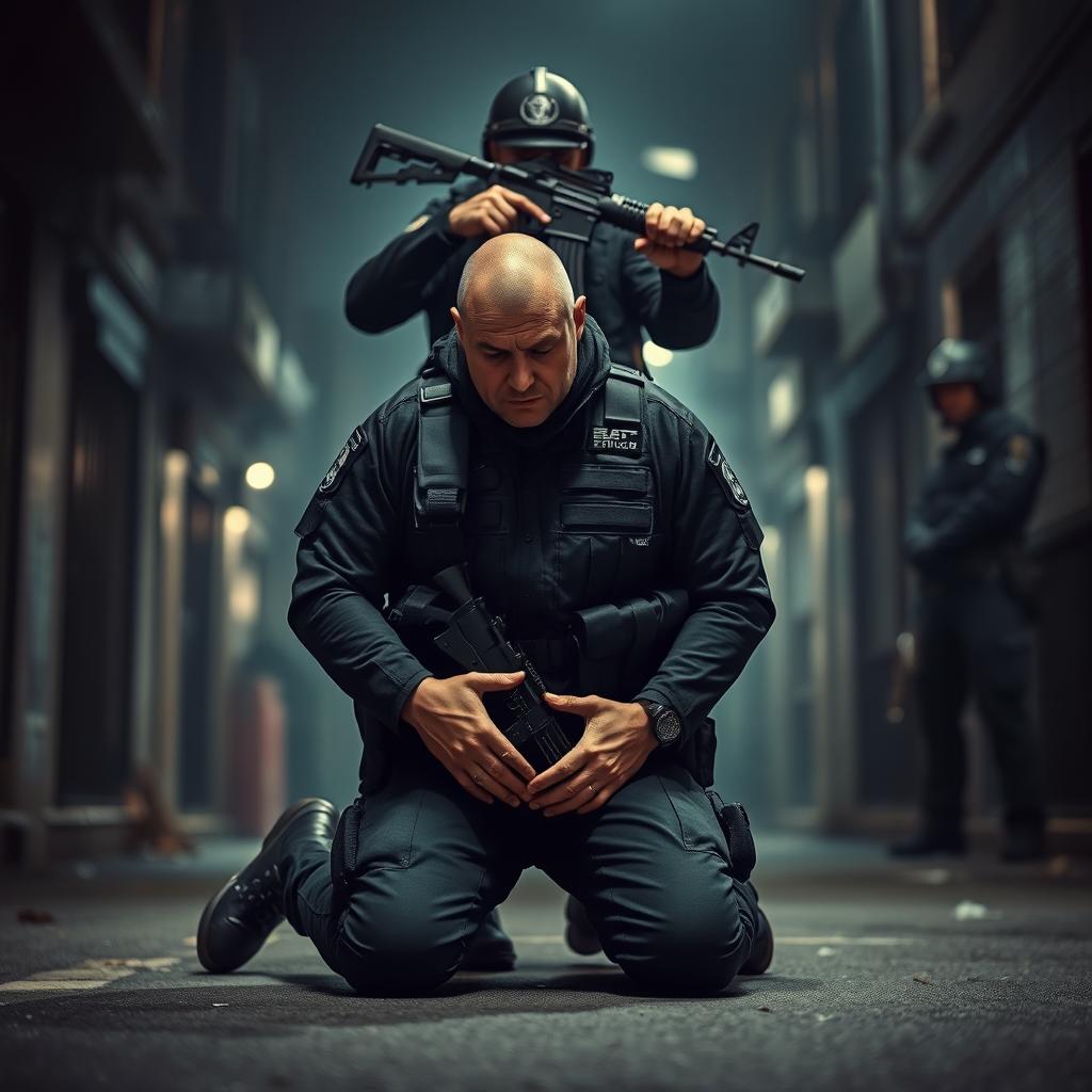 Dramatic Scene: Tactical Policeman Surrender