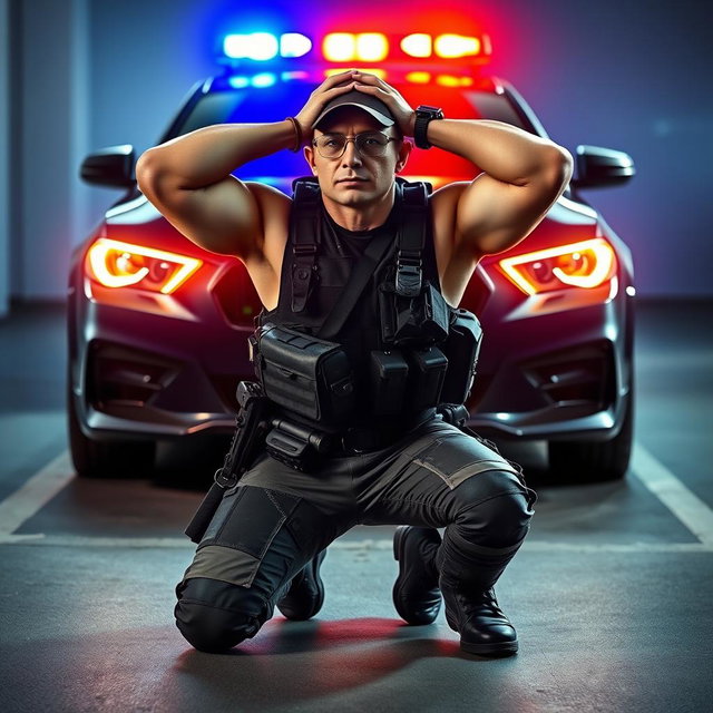 Intense Arrest Scene: Policeman Surrendering