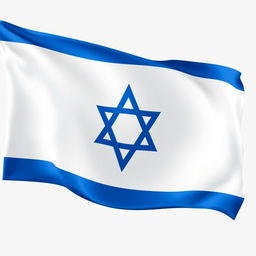A detailed representation of the Israeli flag, featuring its iconic blue and white colors with two horizontal blue stripes on the top and bottom and a blue Star of David in the center