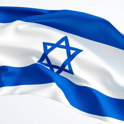 A detailed representation of the Israeli flag, featuring its iconic blue and white colors with two horizontal blue stripes on the top and bottom and a blue Star of David in the center