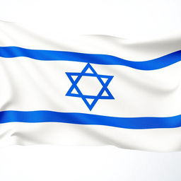 A detailed representation of the Israeli flag, featuring its iconic blue and white colors with two horizontal blue stripes on the top and bottom and a blue Star of David in the center