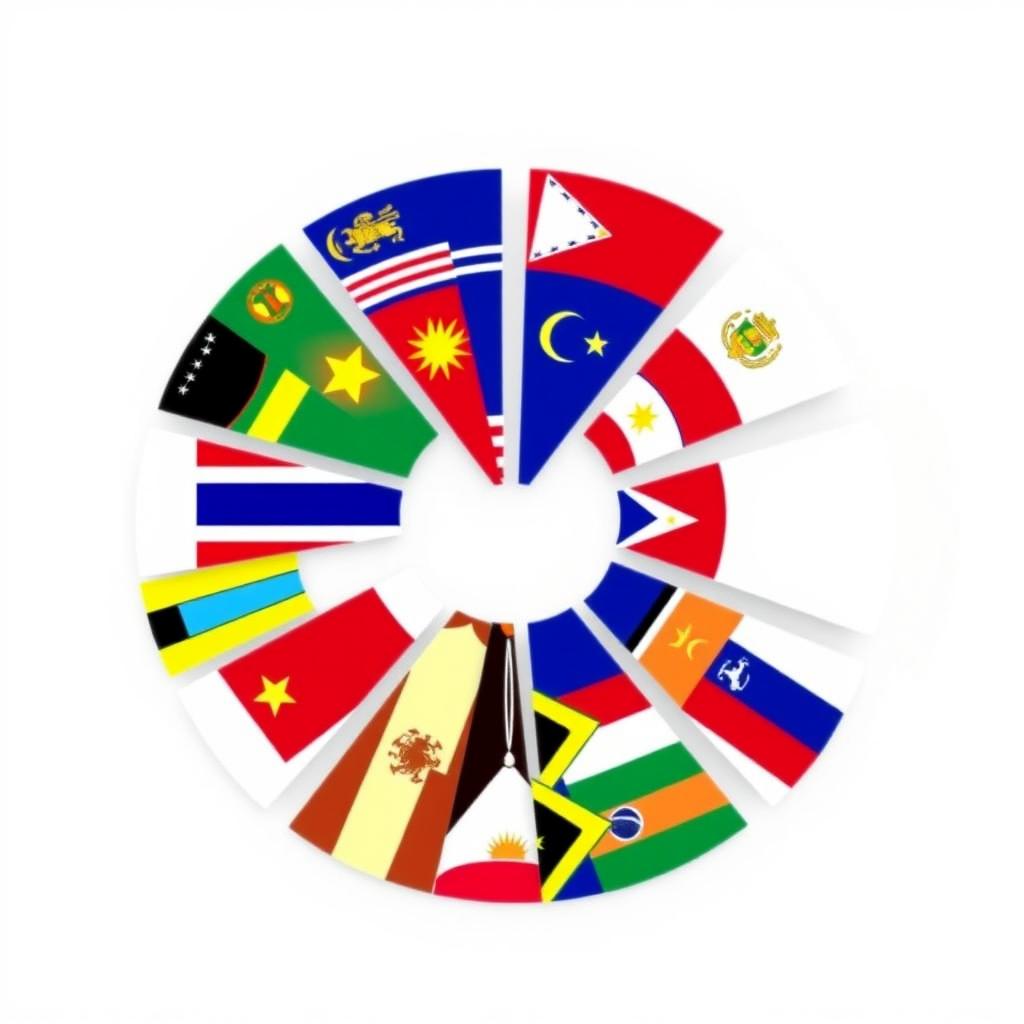 A circular pie chart with 12 equal slices representing Southeast Asian countries
