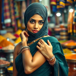 A hot Indian woman wearing a stylish saree that elegantly drapes over her curves