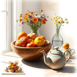 A series of observational drawings inspired by a reference image that includes various objects displayed dynamically on a table