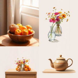 A series of observational drawings inspired by a reference image that includes various objects displayed dynamically on a table