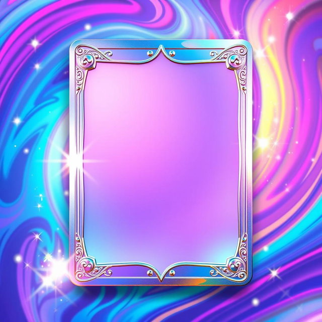 A vibrant and dynamic design for a Pokémon card overlay featuring a glossy and holographic effect
