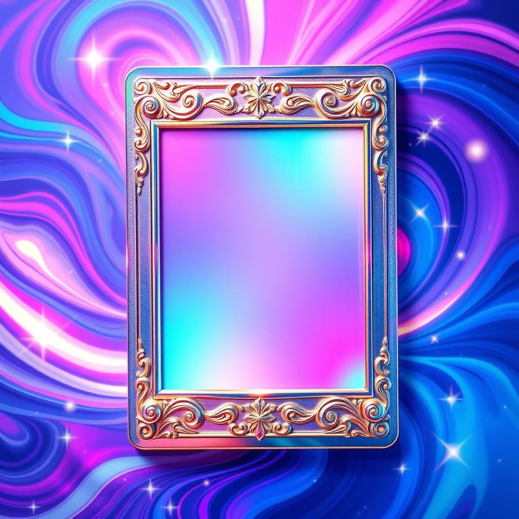 A vibrant and dynamic design for a Pokémon card overlay featuring a glossy and holographic effect