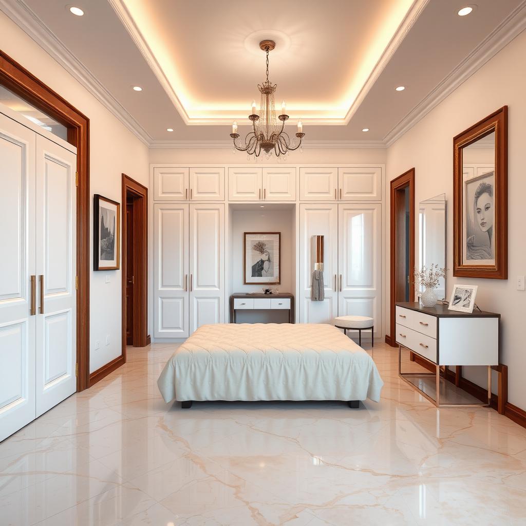A beautifully designed bedroom featuring specific dimensions, with a door and precisely outlined windows