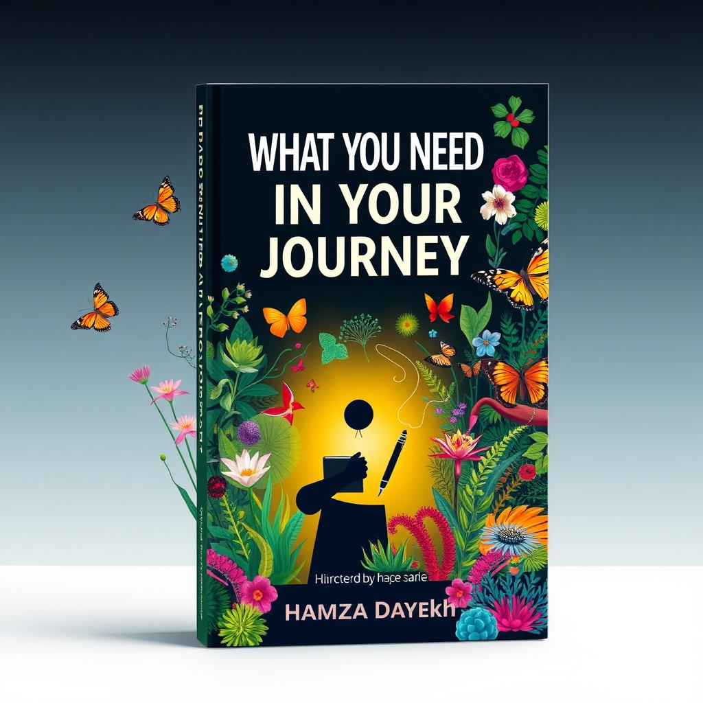 A striking book cover for a biology-themed book titled 'What You Need in Your Journey' directed by Hamza Dayekh