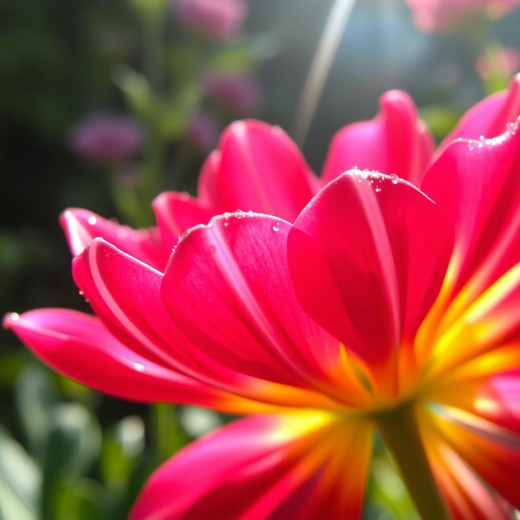 A detailed close-up view of a vibrant flower blooming, showcasing its intricate petals and colorful design