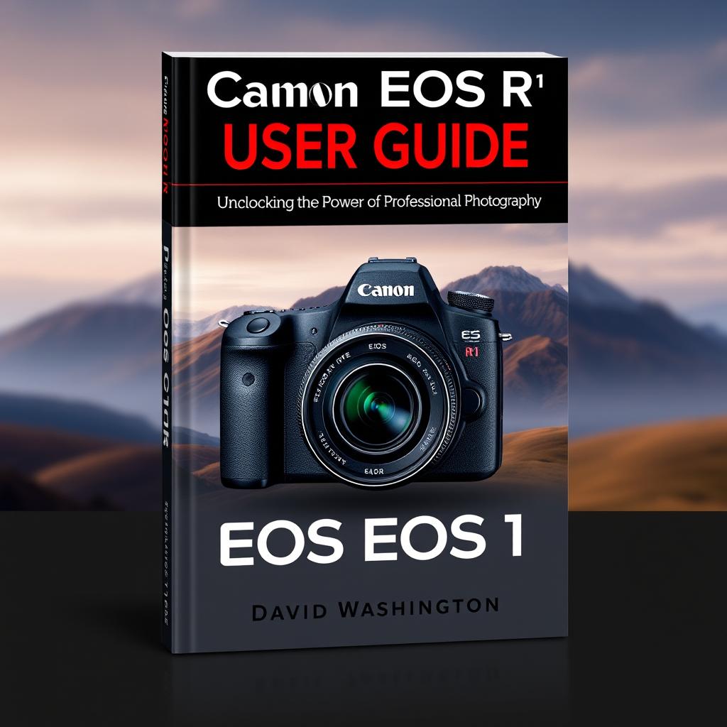 An eye-catching and professional book cover design for 'Canon EOS R1 User Guide: Unlocking the Power of Professional Photography' by David Washington