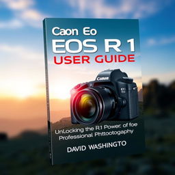 An eye-catching and professional book cover design for 'Canon EOS R1 User Guide: Unlocking the Power of Professional Photography' by David Washington