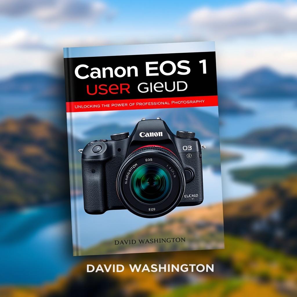 A captivating book cover design for 'Canon EOS R1 User Guide: Unlocking the Power of Professional Photography' by David Washington