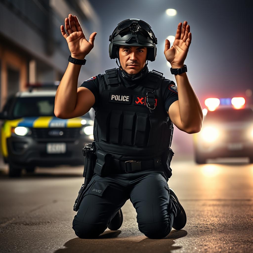 Caught in the Act: A Policeman's Defiant Stance