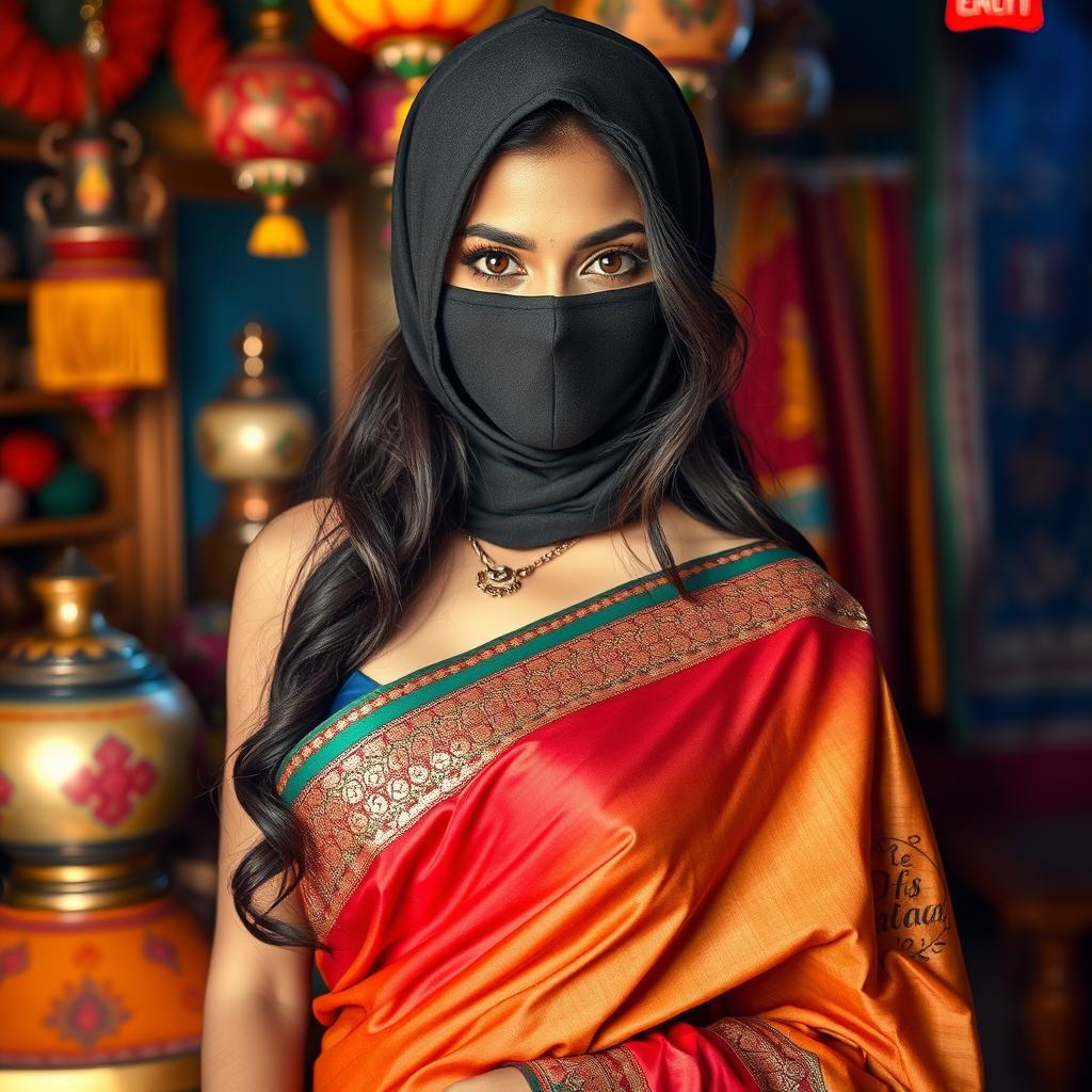 A hot Indian girl exuding confidence as she wears a beautifully draped saree that showcases her alluring figure