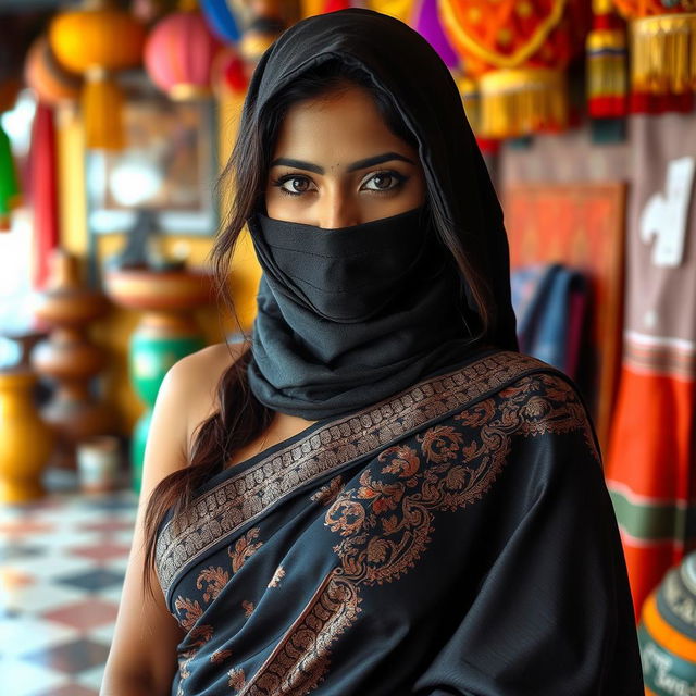 A hot Indian girl exuding confidence as she wears a beautifully draped saree that showcases her alluring figure